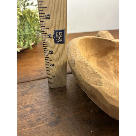 Vintage Hand Carved Wood Apple Shaped Bowl Trinket Dish Primitive Folk Art - Picture 11 of 11